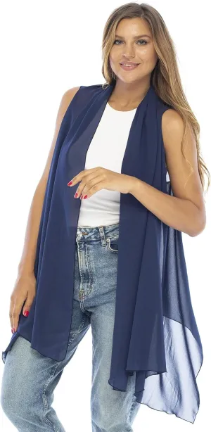 Back From Bali Womens Sleeveless Kimono Duster Sheer Chiffon Boho Cardigan Vest