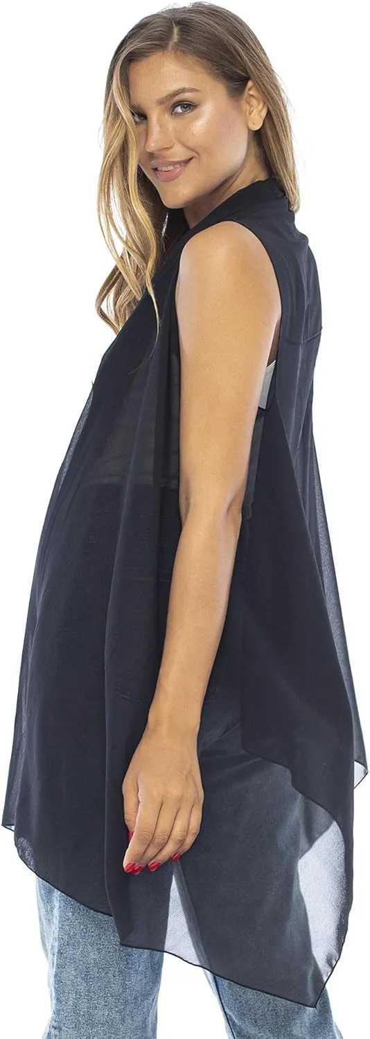Back From Bali Womens Sleeveless Kimono Duster Sheer Chiffon Boho Cardigan Vest
