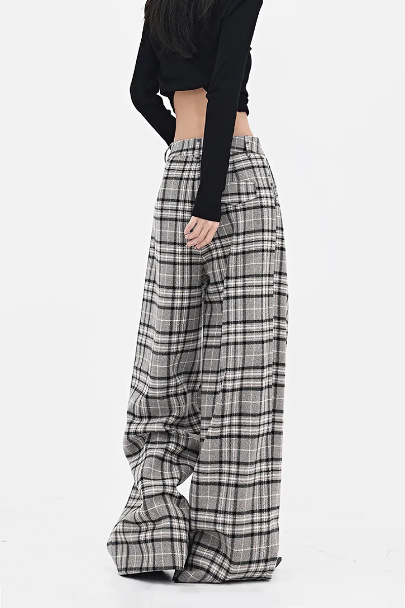 Baggy Plaid Low-Rise Wide-Leg Faux Wool Pants
