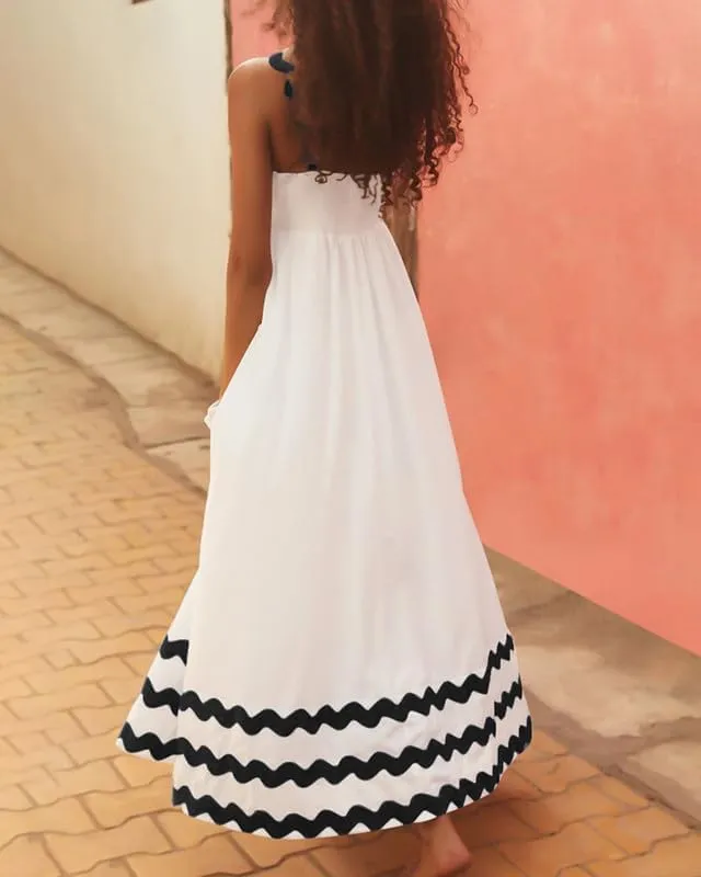 BAIMORE Women's Casual Summer Square Neck Spaghetti Strap Striped Sundress Beach Maxi Dress