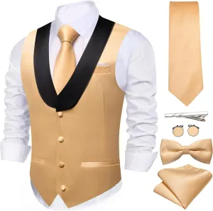 Barry.Wang Mens Formal Suit Vest Casual Business Waistcoat Tie Bowtie Set Shawl Collar Slim Fit Vest Wedding Party