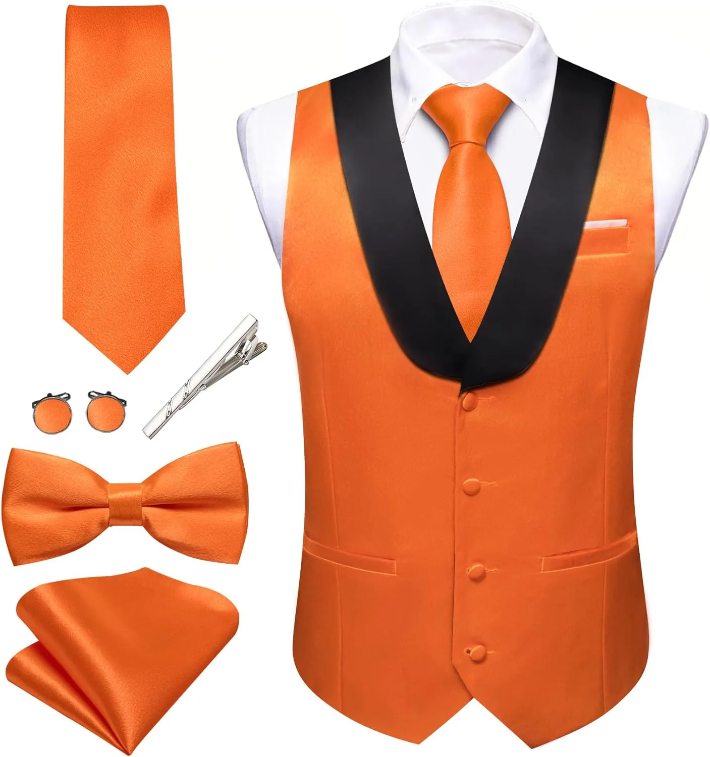 Barry.Wang Mens Formal Suit Vest Casual Business Waistcoat Tie Bowtie Set Shawl Collar Slim Fit Vest Wedding Party