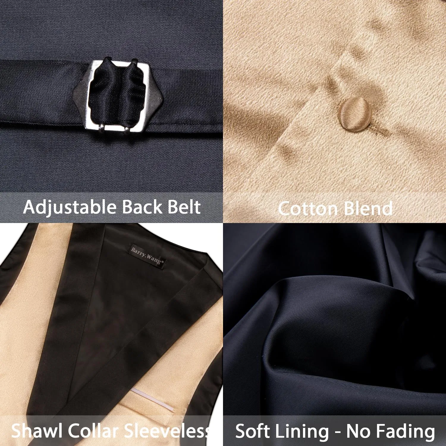 Barry.Wang Mens Formal Suit Vest Casual Business Waistcoat Tie Bowtie Set Shawl Collar Slim Fit Vest Wedding Party