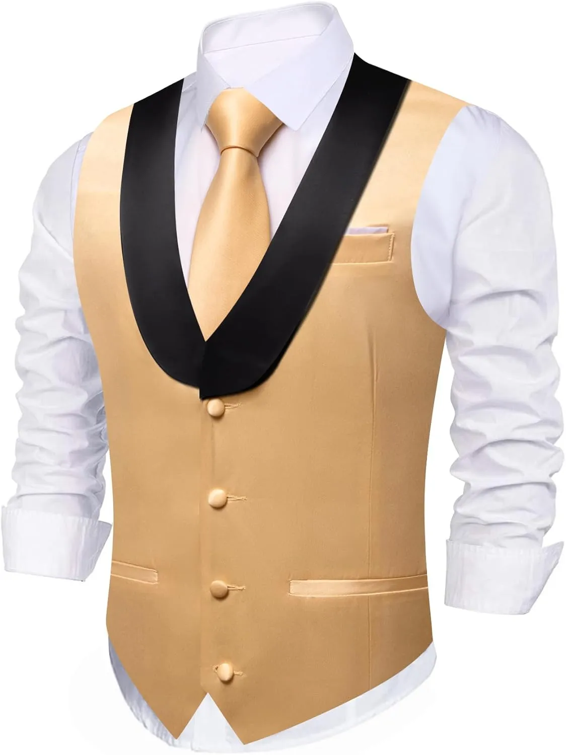 Barry.Wang Mens Formal Suit Vest Casual Business Waistcoat Tie Bowtie Set Shawl Collar Slim Fit Vest Wedding Party