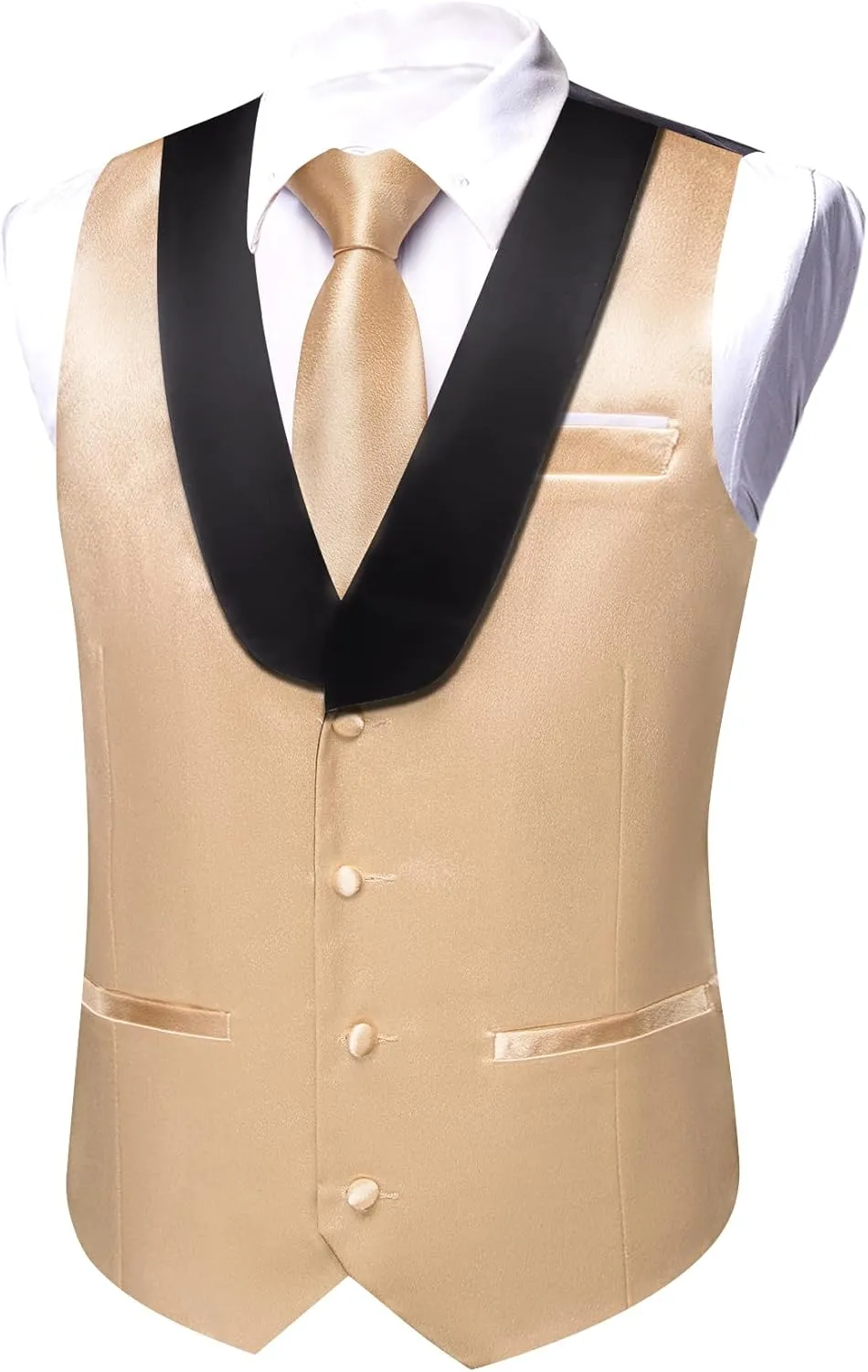 Barry.Wang Mens Formal Suit Vest Casual Business Waistcoat Tie Bowtie Set Shawl Collar Slim Fit Vest Wedding Party