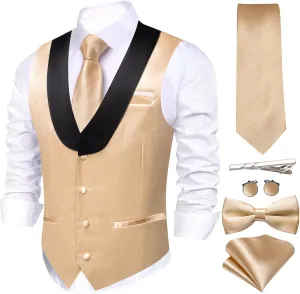 Barry.Wang Mens Formal Suit Vest Casual Business Waistcoat Tie Bowtie Set Shawl Collar Slim Fit Vest Wedding Party