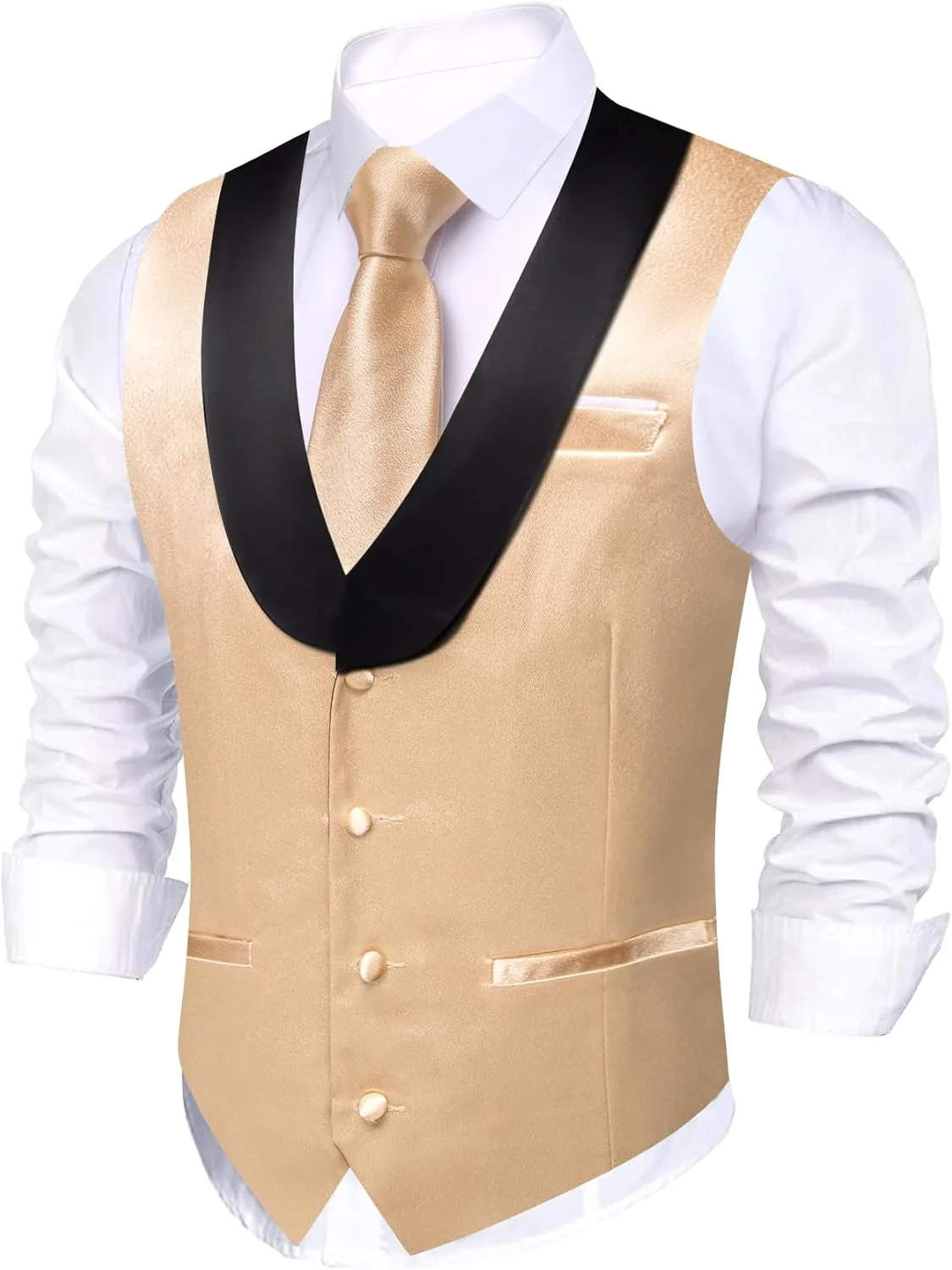 Barry.Wang Mens Formal Suit Vest Casual Business Waistcoat Tie Bowtie Set Shawl Collar Slim Fit Vest Wedding Party