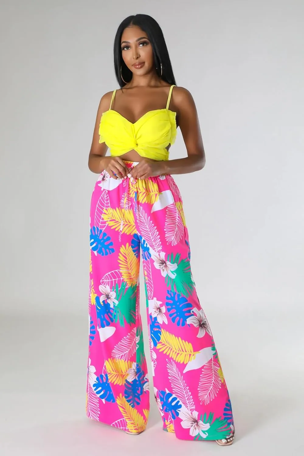 BFFBABY Womens Casual Palazzo Pants High Waist Printed Ruched Loose Flowy Lounge Wide Leg Pants (M-3XL)