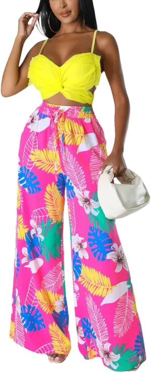 BFFBABY Womens Casual Palazzo Pants High Waist Printed Ruched Loose Flowy Lounge Wide Leg Pants (M-3XL)
