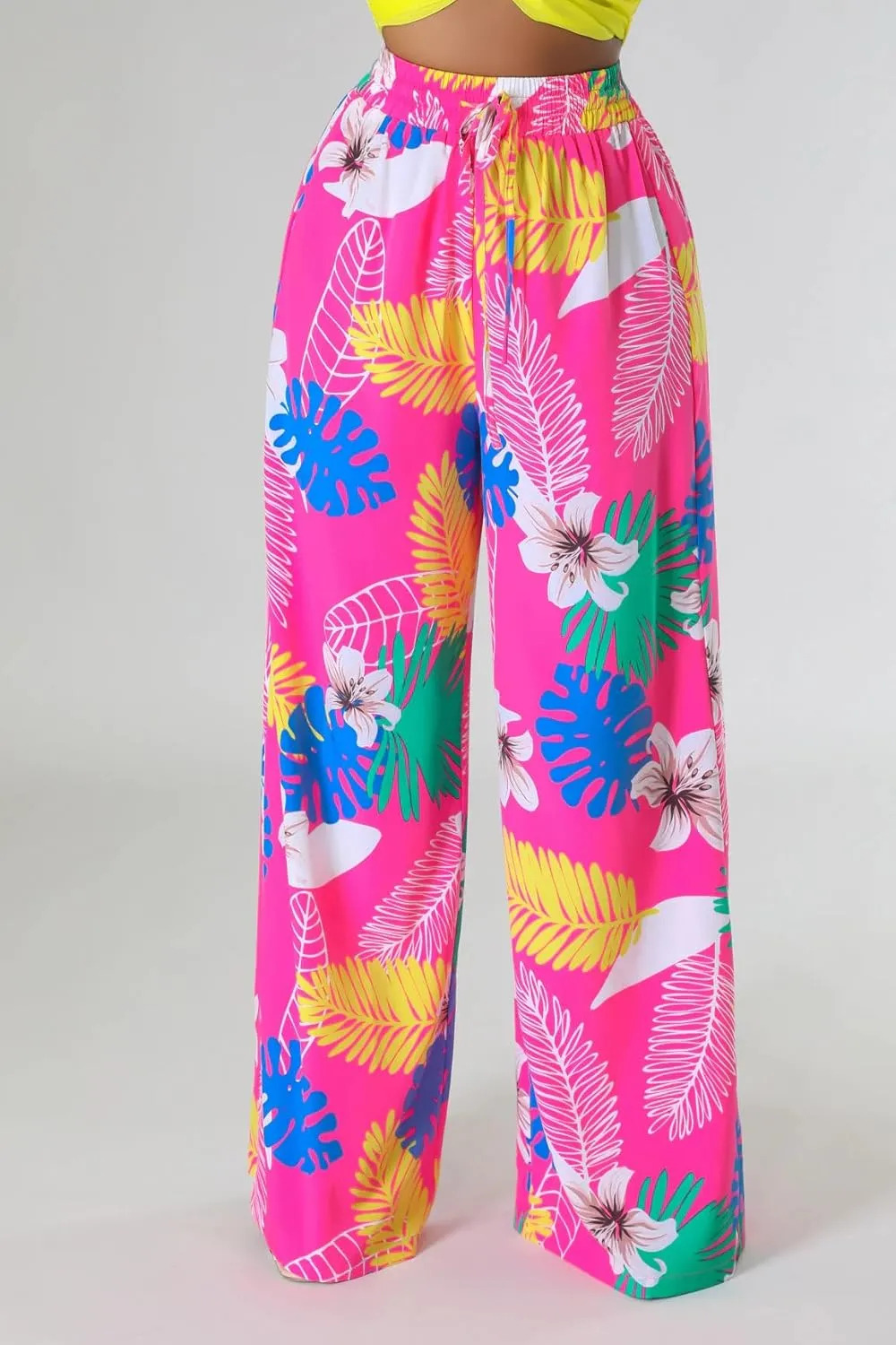 BFFBABY Womens Casual Palazzo Pants High Waist Printed Ruched Loose Flowy Lounge Wide Leg Pants (M-3XL)