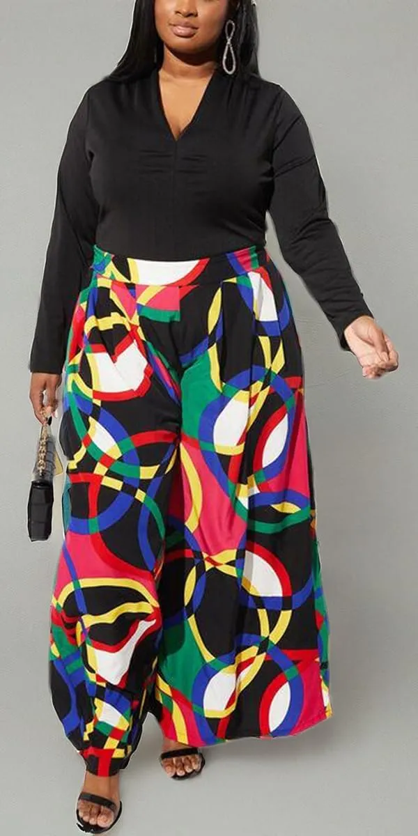 BFFBABY Womens Casual Palazzo Pants High Waist Printed Ruched Loose Flowy Lounge Wide Leg Pants (M-3XL)