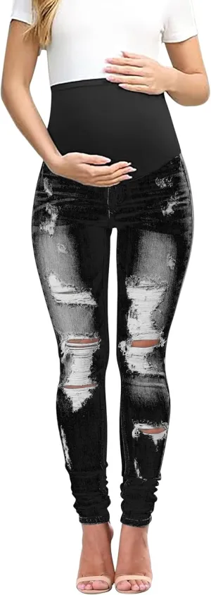 BISUAL Maternity Jeans Over The Belly Slim Stretch Maternity Pants Casual Maternity Work Pants
