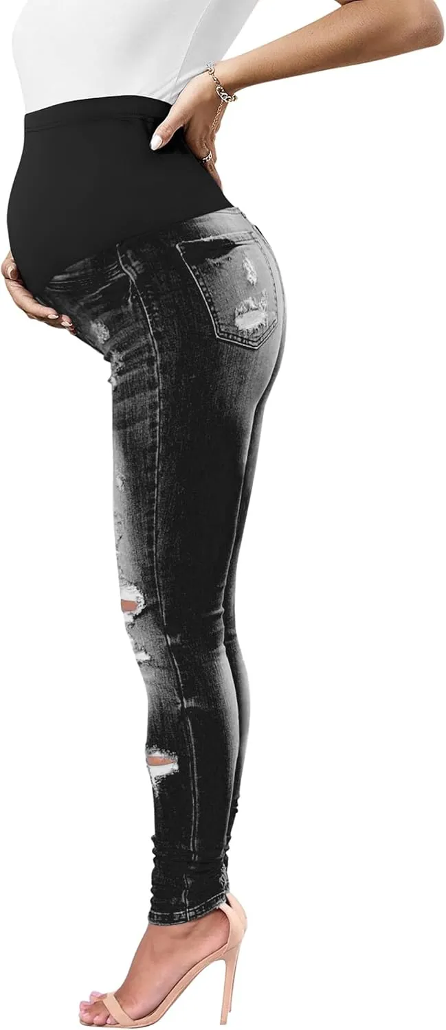 BISUAL Maternity Jeans Over The Belly Slim Stretch Maternity Pants Casual Maternity Work Pants