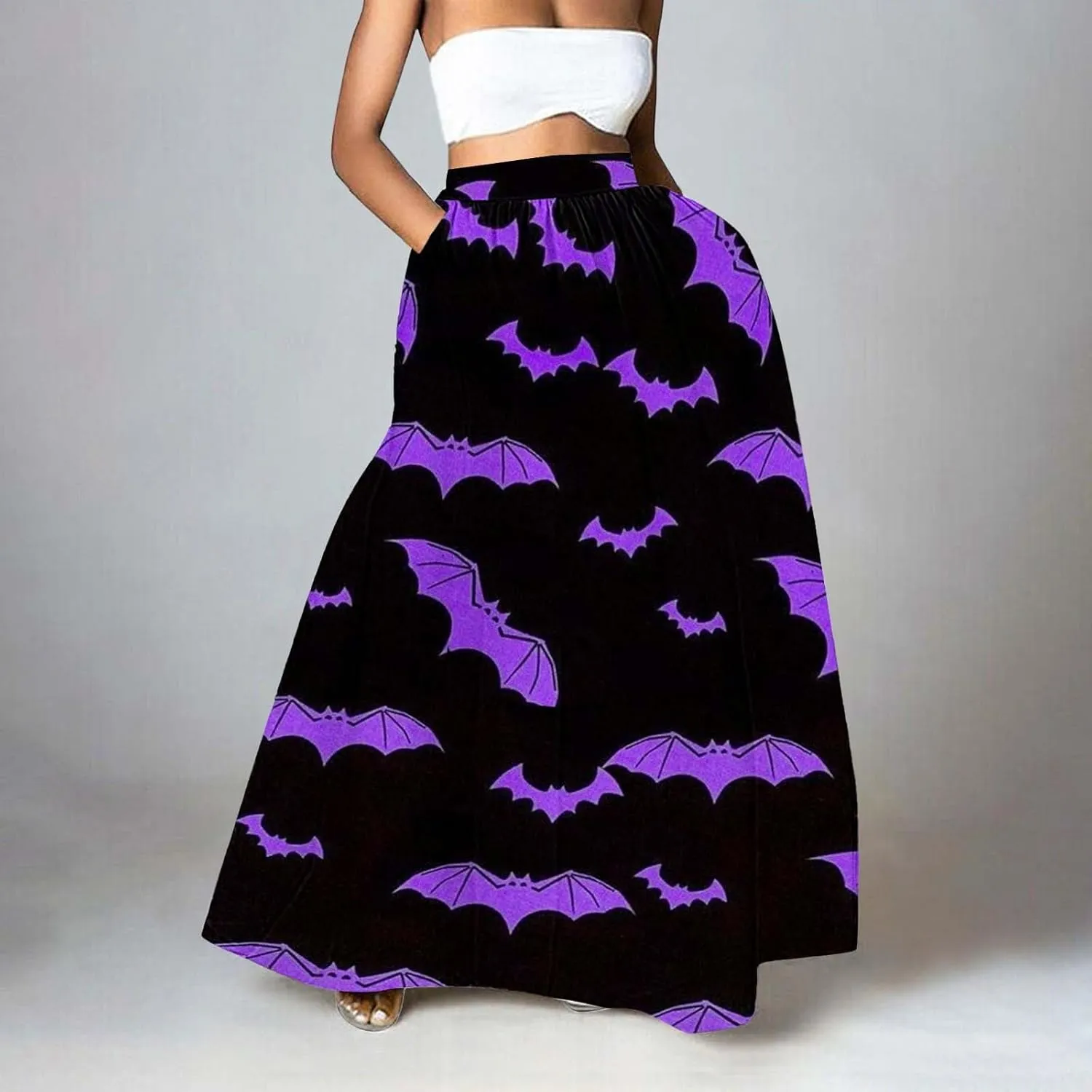 Black Fluffy Skirt Skirt High Waist Party Beach Pocket Long Maxi Skirt Halloween Costumes Pleated Skirts for Women