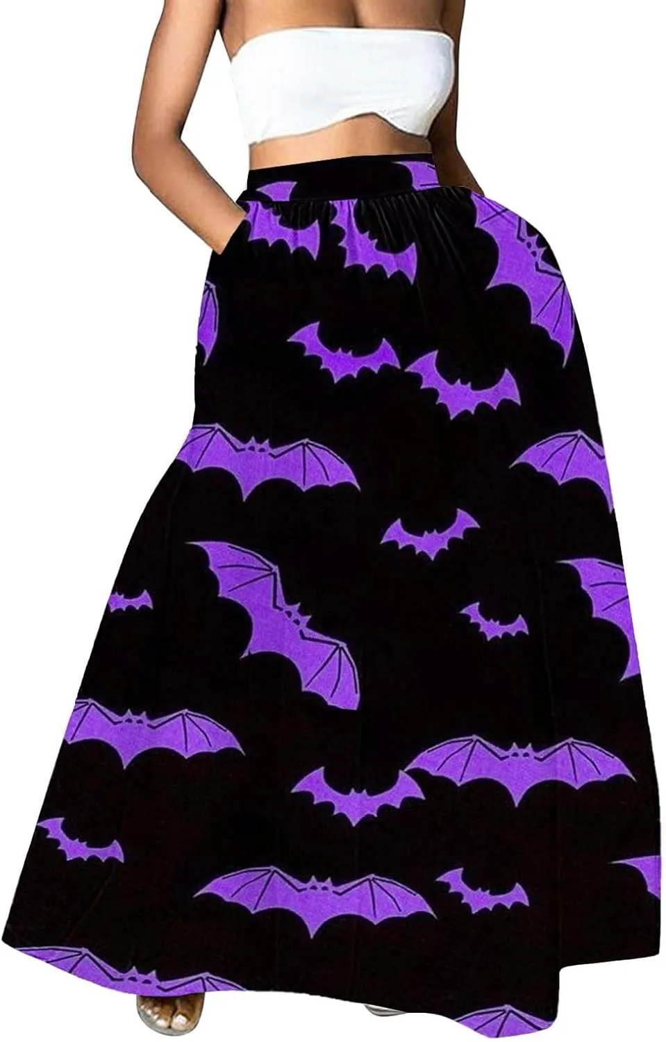 Black Fluffy Skirt Skirt High Waist Party Beach Pocket Long Maxi Skirt Halloween Costumes Pleated Skirts for Women
