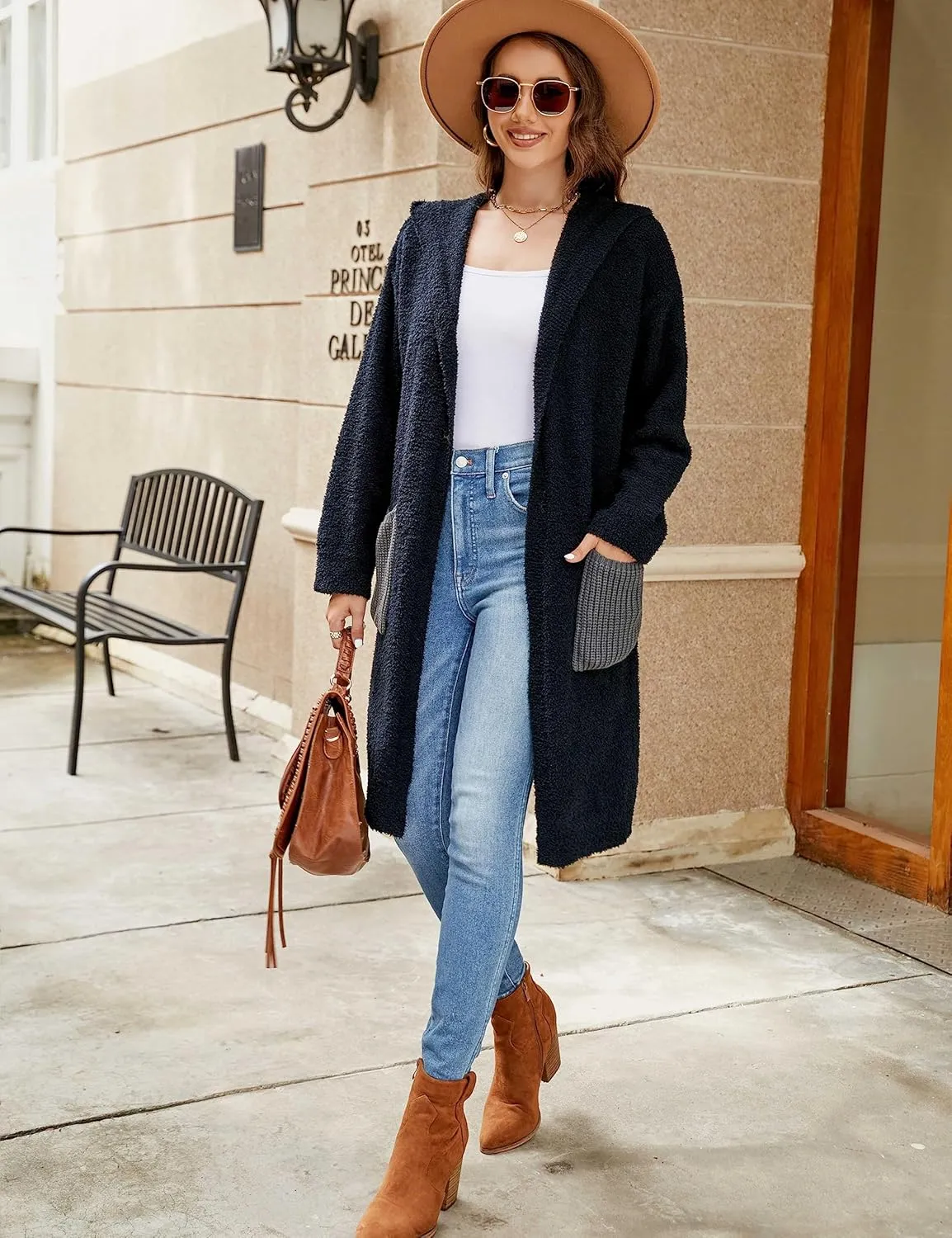 BMJL Womens Fall/Winter Cardigans Hooded Cable Knit Sweaters Oversized Open Front Coats with Pockets 2023
