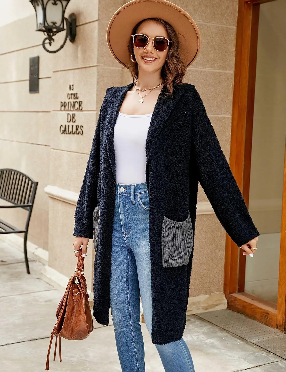 BMJL Womens Fall/Winter Cardigans Hooded Cable Knit Sweaters Oversized Open Front Coats with Pockets 2023