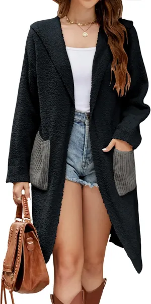 BMJL Womens Fall/Winter Cardigans Hooded Cable Knit Sweaters Oversized Open Front Coats with Pockets 2023