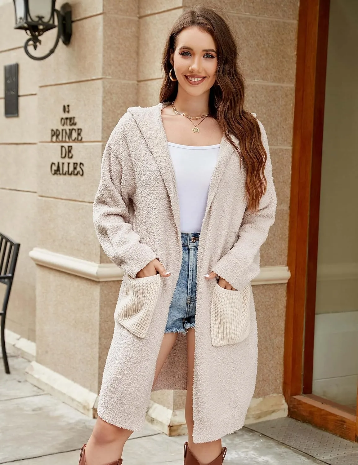 BMJL Womens Fall/Winter Cardigans Hooded Cable Knit Sweaters Oversized Open Front Coats with Pockets 2023