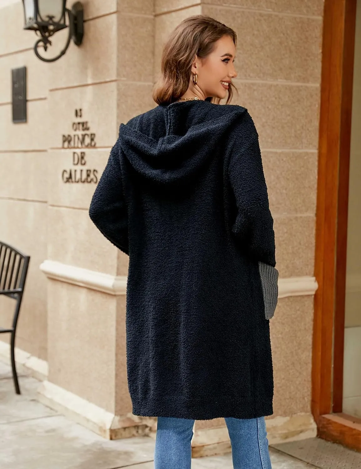 BMJL Womens Fall/Winter Cardigans Hooded Cable Knit Sweaters Oversized Open Front Coats with Pockets 2023