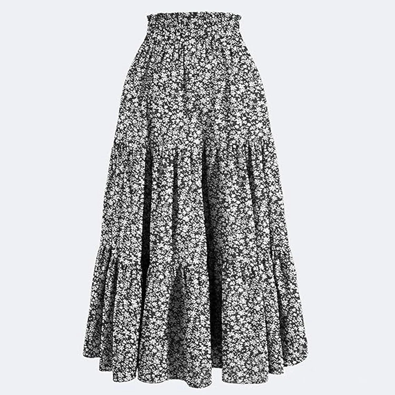 Boho Floral Maxi Skirts for Women Womens A-Line Pleated Long Skirts High Waisted Flowy Summer Dresses