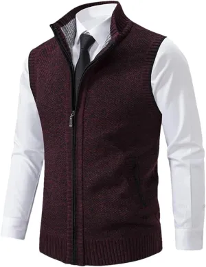 Bollrllr Vest Men's Knitted Sleeveless Sweater Zipper Cardigan Turtleneck Sweater Knitted Vest
