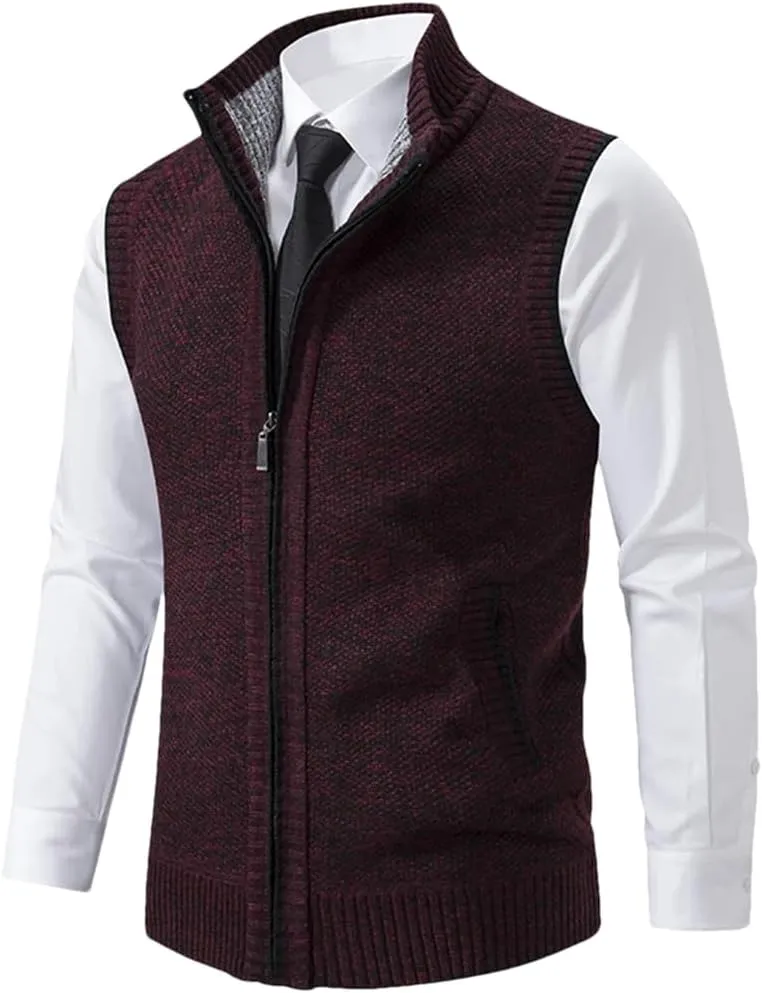 Bollrllr Vest Men's Knitted Sleeveless Sweater Zipper Cardigan Turtleneck Sweater Knitted Vest