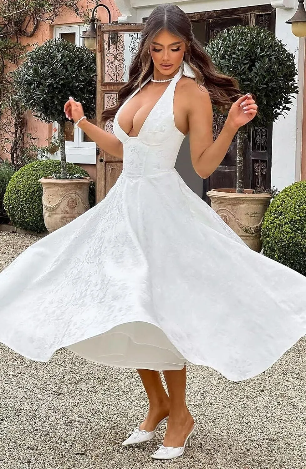 Bow Tea Length Prom Dress for Women Embroidery Satin Evening Party Gown A Line Corset Cocktail Dress