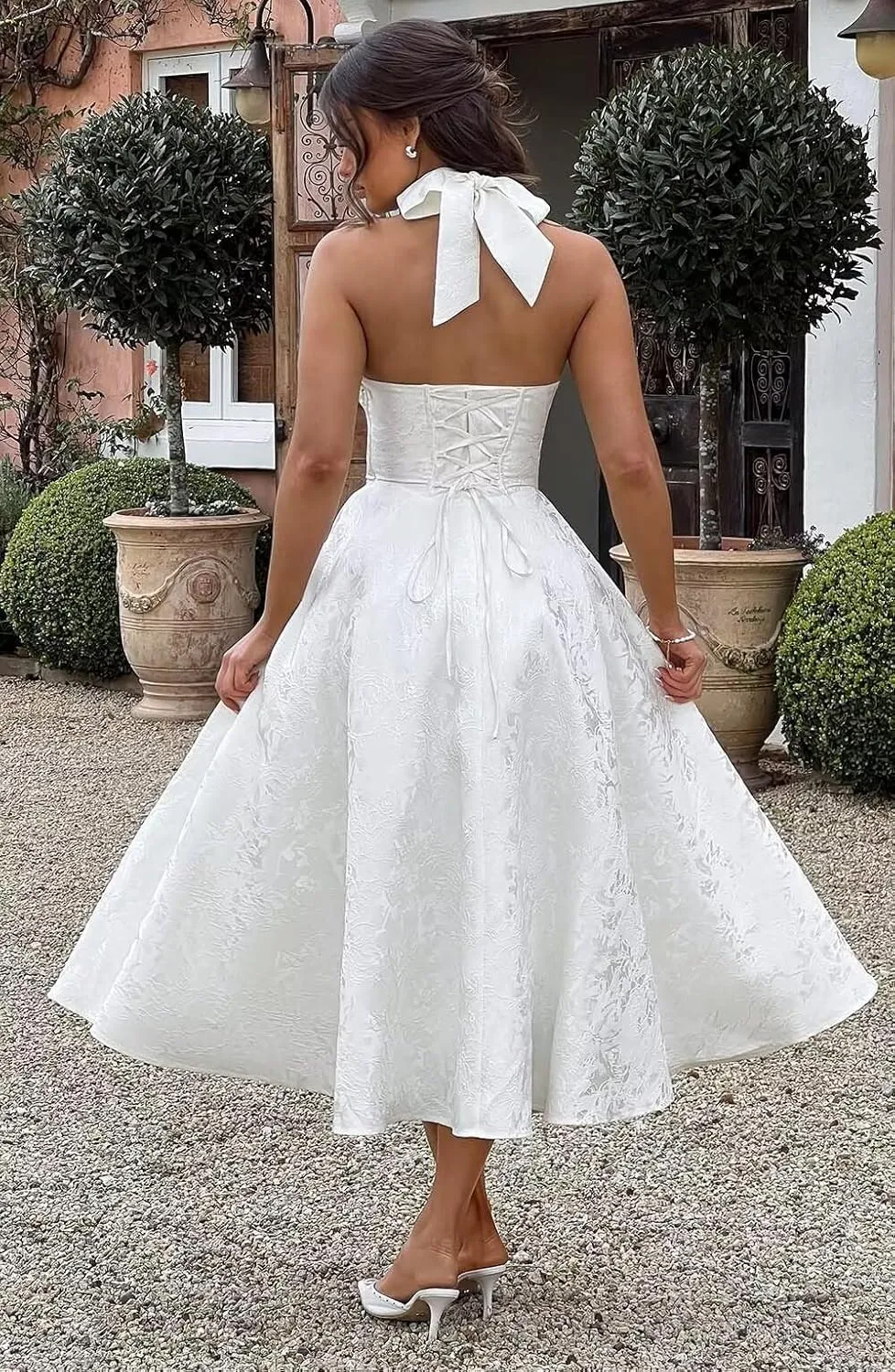 Bow Tea Length Prom Dress for Women Embroidery Satin Evening Party Gown A Line Corset Cocktail Dress