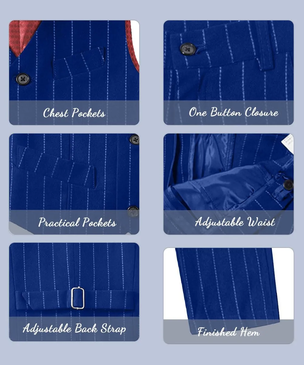 Boys 4 Pieces Suits Slim Fit Kids Outfits Vest Pants Sets Black Blue Formal Dresswear for Boy