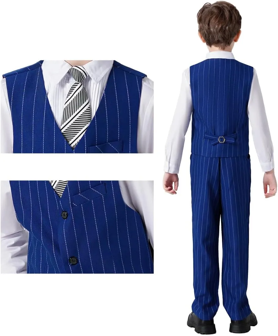 Boys 4 Pieces Suits Slim Fit Kids Outfits Vest Pants Sets Black Blue Formal Dresswear for Boy