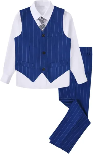 Boys 4 Pieces Suits Slim Fit Kids Outfits Vest Pants Sets Black Blue Formal Dresswear for Boy