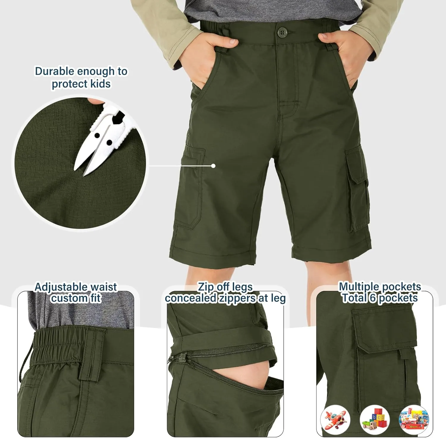 Boys Cargo Pants Kids' Hiking Quick Dry Lightweight Convertible Youth Waterproof Outdoor Camping Fishing Scout Pants