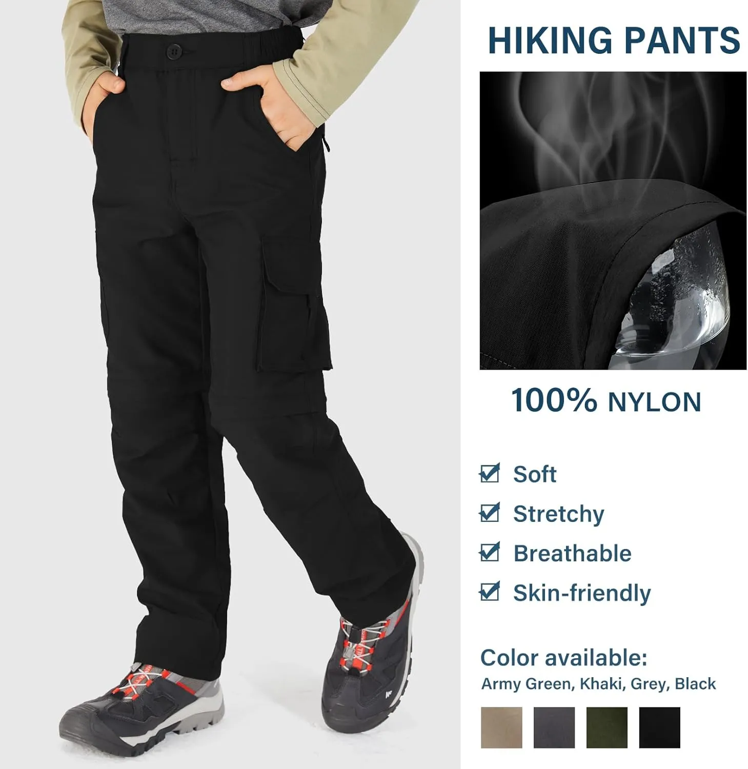 Boys Cargo Pants Kids' Hiking Quick Dry Lightweight Convertible Youth Waterproof Outdoor Camping Fishing Scout Pants