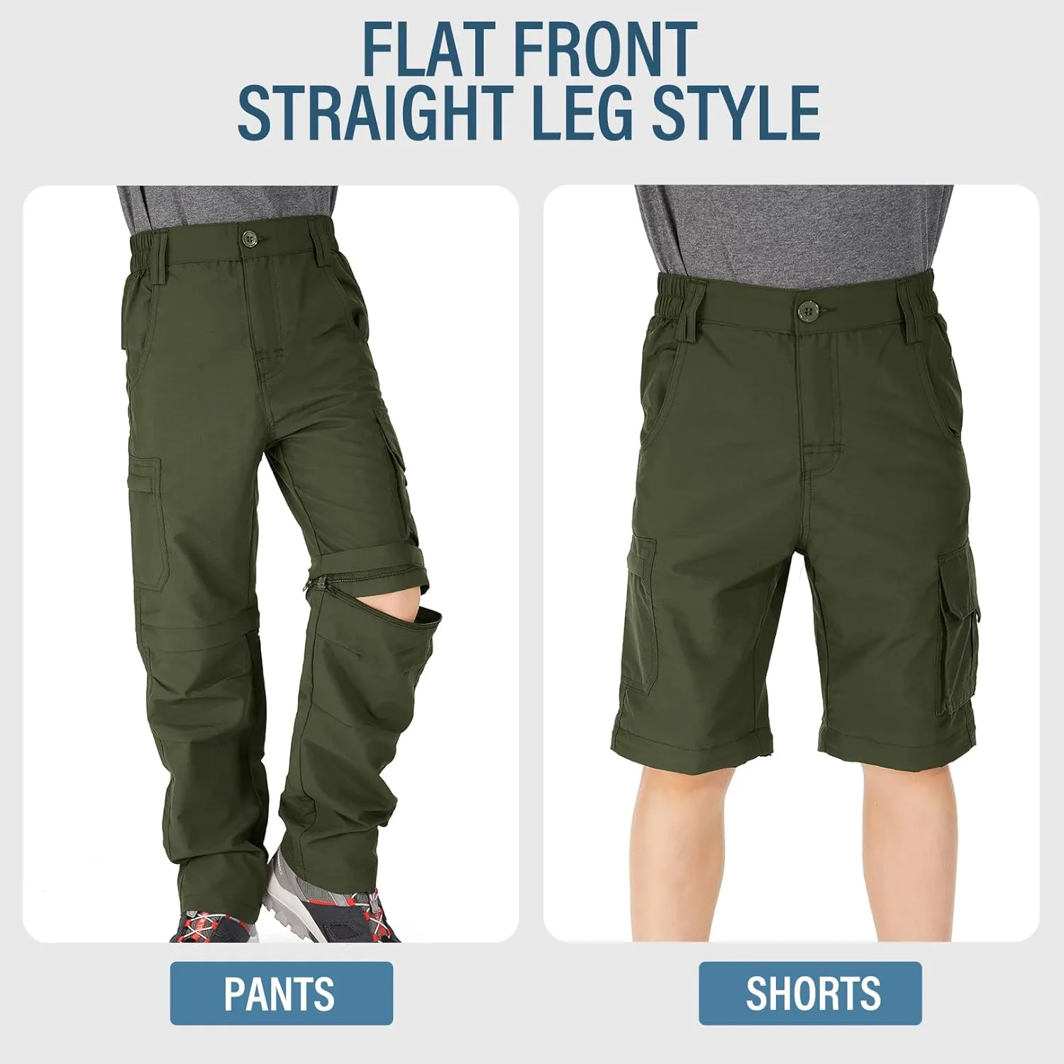 Boys Cargo Pants Kids' Hiking Quick Dry Lightweight Convertible Youth Waterproof Outdoor Camping Fishing Scout Pants
