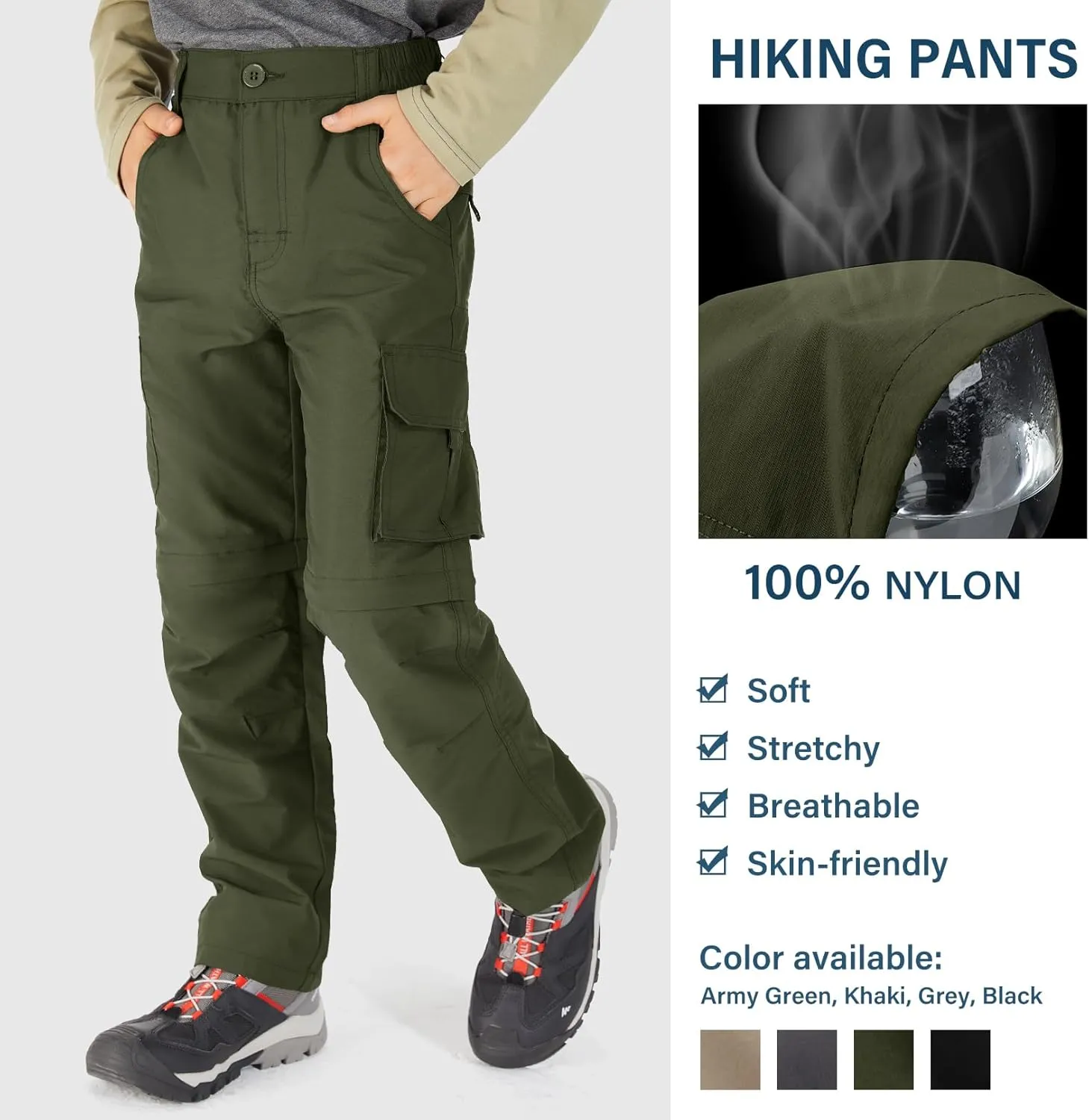 Boys Cargo Pants Kids' Hiking Quick Dry Lightweight Convertible Youth Waterproof Outdoor Camping Fishing Scout Pants