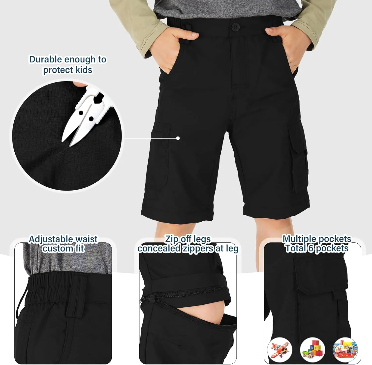 Boys Cargo Pants Kids' Hiking Quick Dry Lightweight Convertible Youth Waterproof Outdoor Camping Fishing Scout Pants