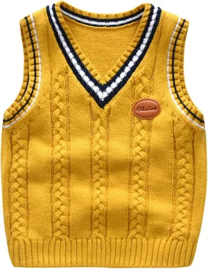 Boys Sweater Vest Cable Knit V-Neck Knitted Uniform Toddler Kids Girls Clothes Dress Vests