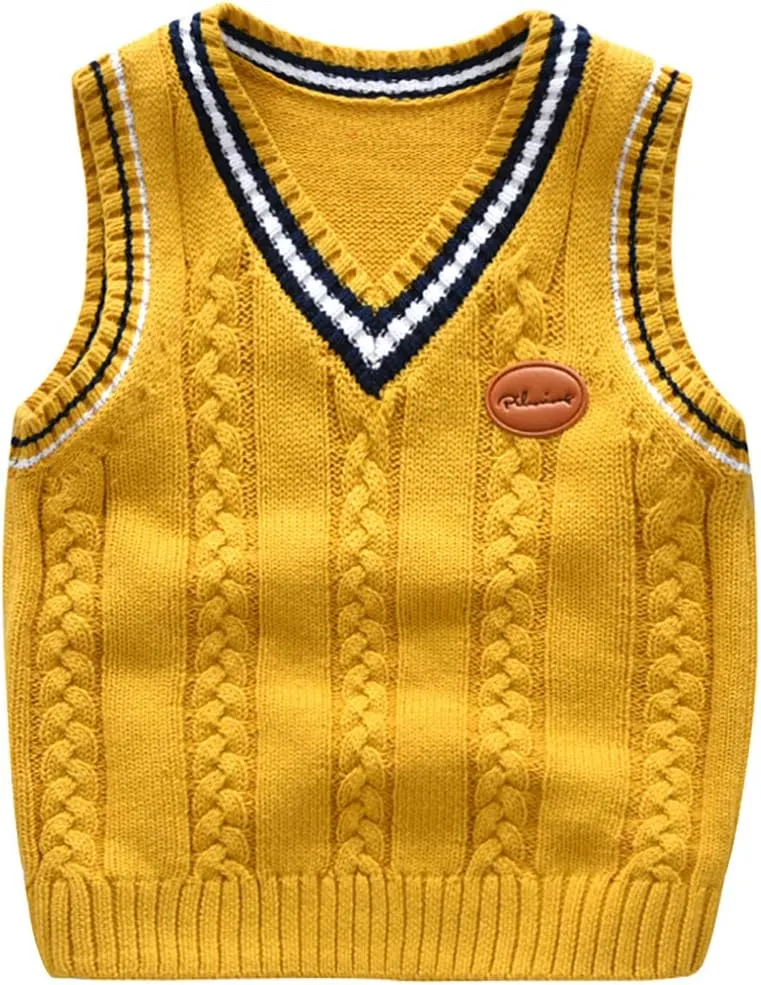 Boys Sweater Vest Cable Knit V-Neck Knitted Uniform Toddler Kids Girls Clothes Dress Vests