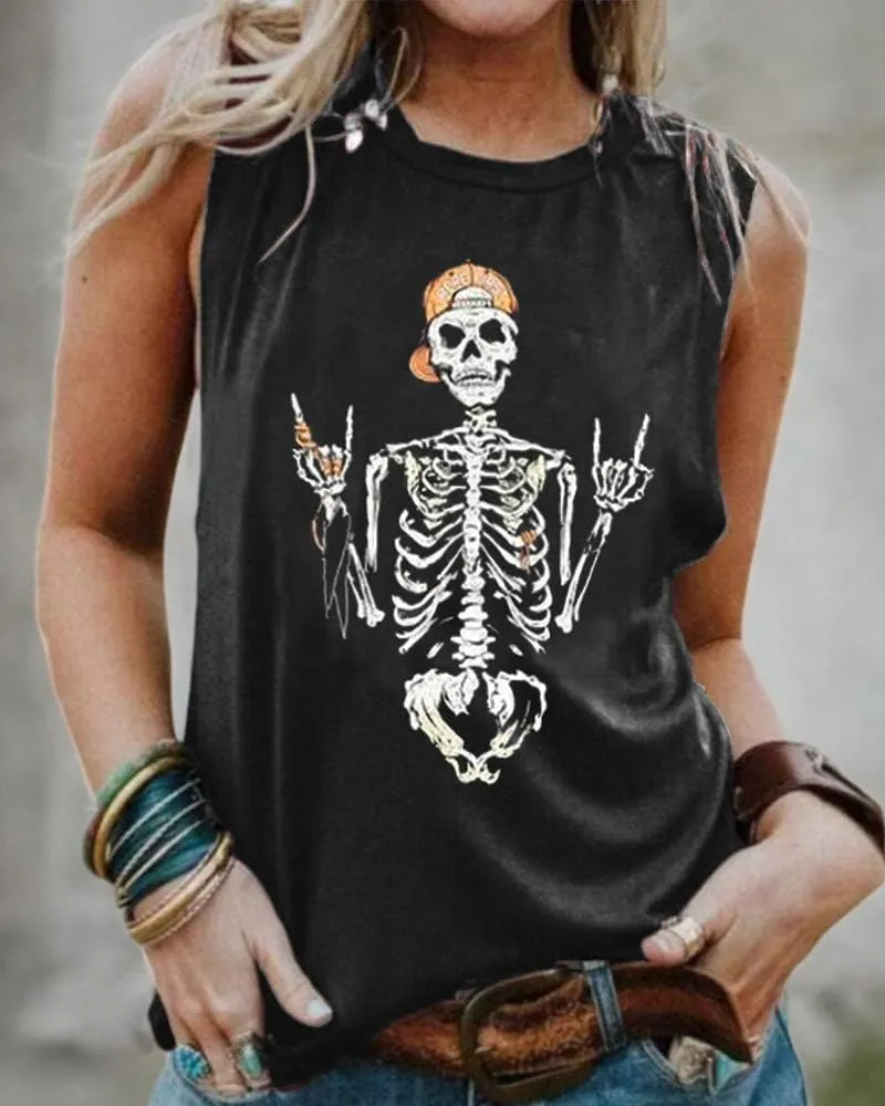 BRUBOBO Womens Funny Skull Graphic Tank Tops Summer High Neck Sleeveless Workout Tee Shirts
