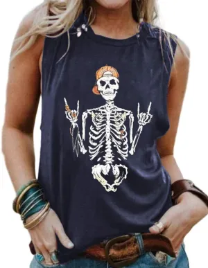 BRUBOBO Womens Funny Skull Graphic Tank Tops Summer High Neck Sleeveless Workout Tee Shirts