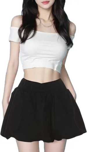Bubble Mini Skirt Y2K Ruffle Short Skirts Pleated Puffy Balloon Skirt Streetwear