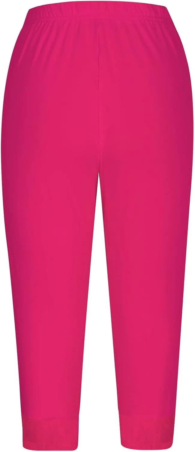 Capri Yoga Pants for Women Lace Trim 3/4 Length Cropped Leggings High Waist Stretch Workout Lounge Tights