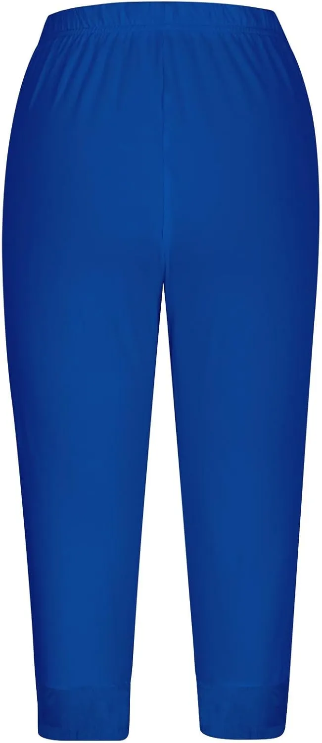 Capri Yoga Pants for Women Lace Trim 3/4 Length Cropped Leggings High Waist Stretch Workout Lounge Tights