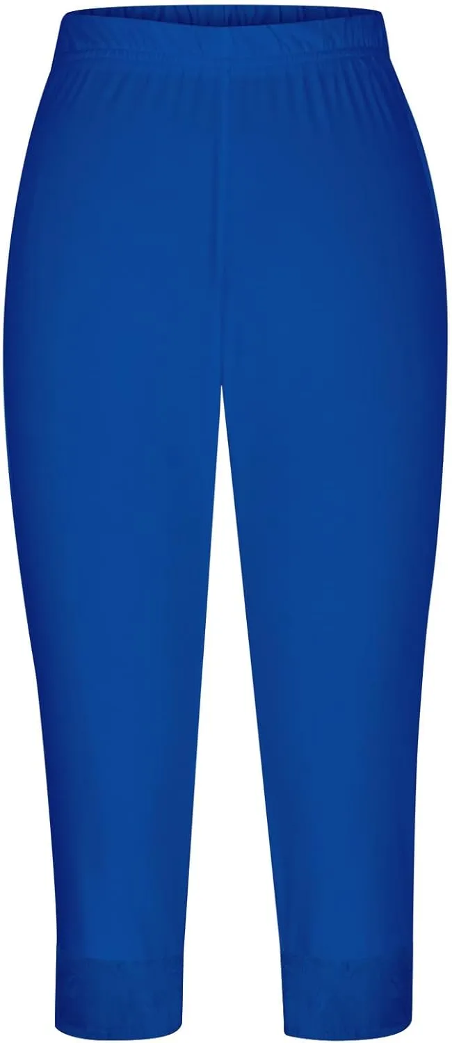 Capri Yoga Pants for Women Lace Trim 3/4 Length Cropped Leggings High Waist Stretch Workout Lounge Tights