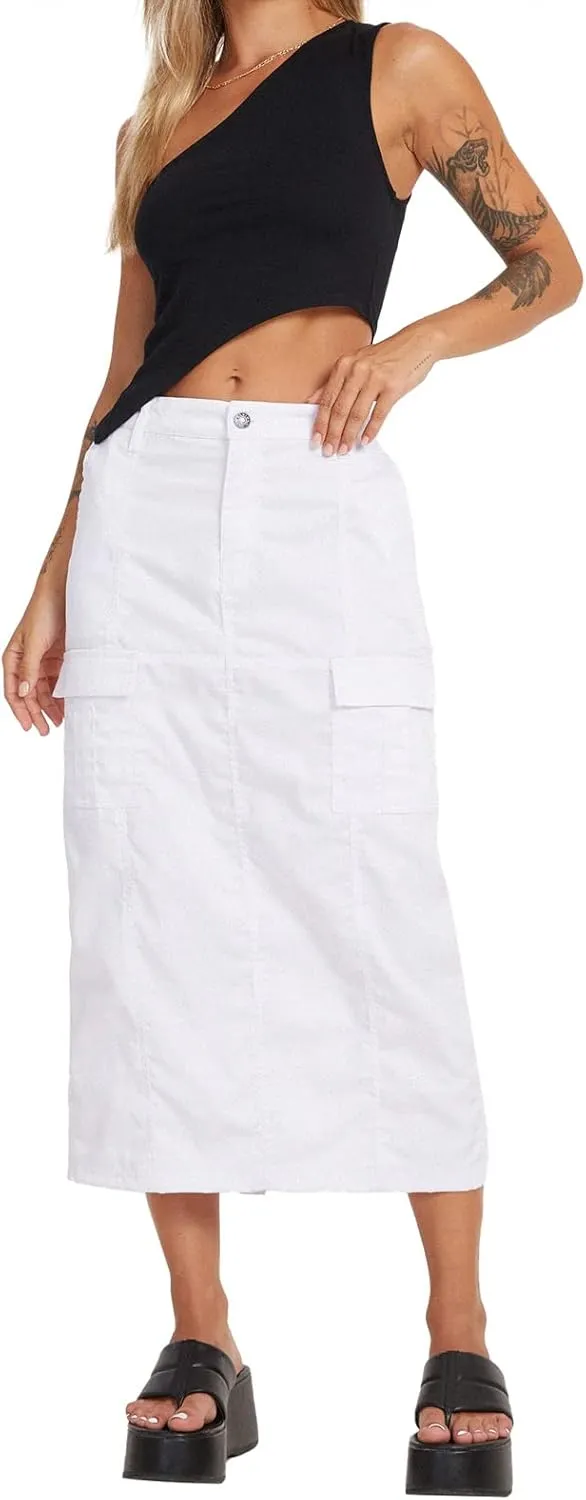Cargo Skirt for Women Gothic Y2k Skirts with Pocket Grunge Maxi Skirt Whimsigothic Clothes