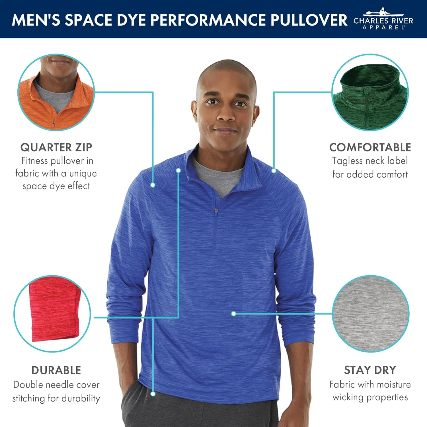 Charles River Apparel Men's Space Dye Moisture Wicking Performance Pullover