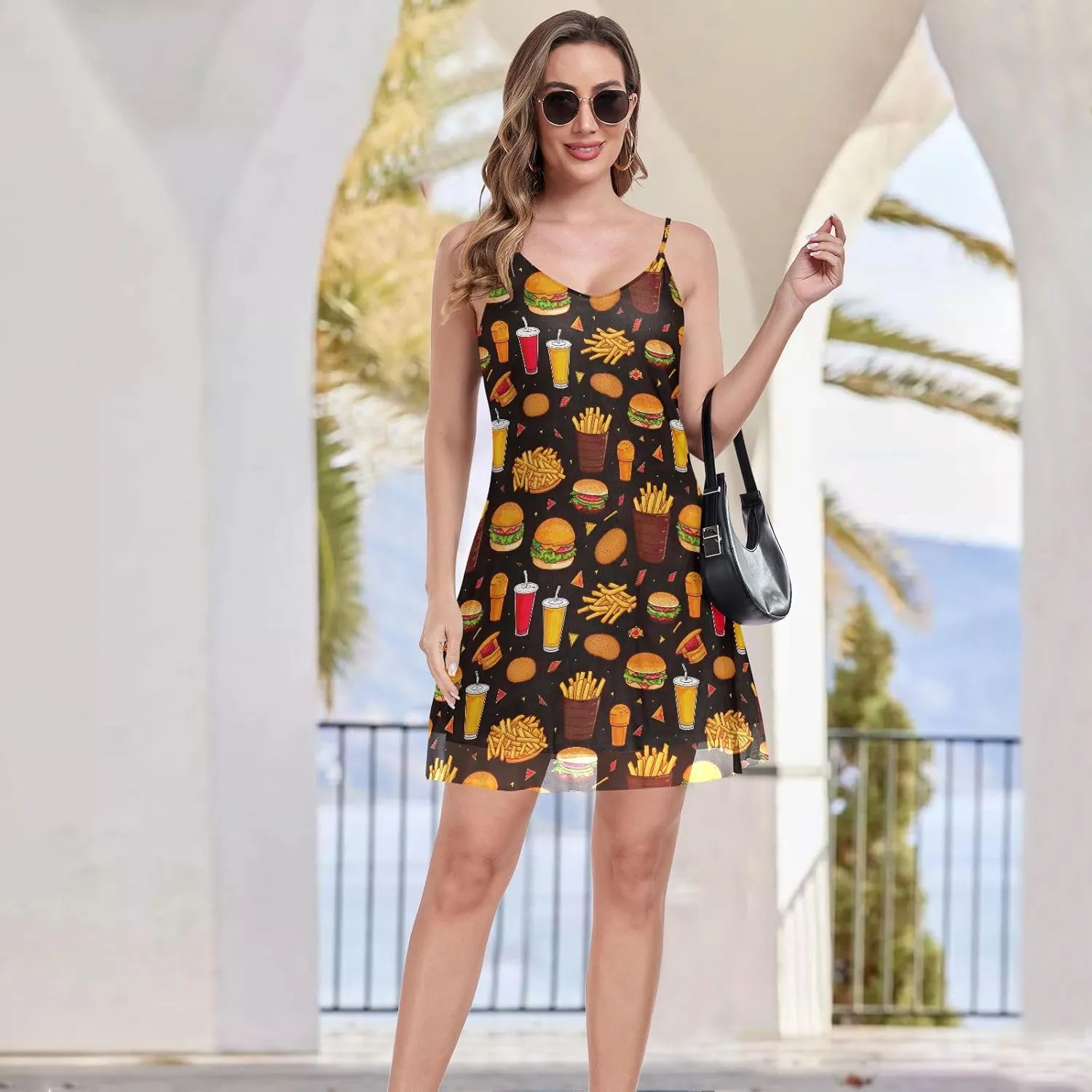 CHIFIGNO Casual Summer Dresses for Women V Neck Mini Sundress Sleeveless Spaghetti Strap Cocktail Dresses for Women