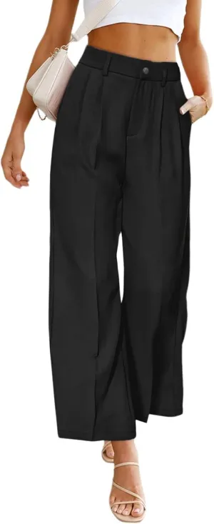 chouyatou Women's Elastic High Waisted Dress Pants Business Casual Work Pants Cropped Trousers