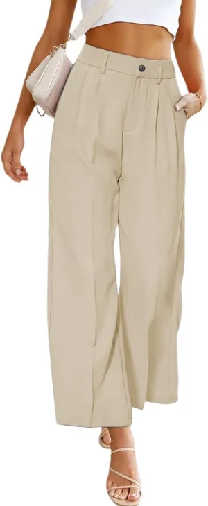 chouyatou Women's Elastic High Waisted Dress Pants Business Casual Work Pants Cropped Trousers